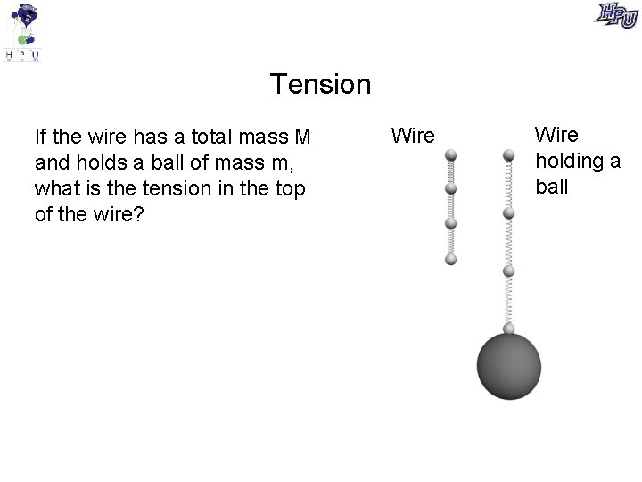 Tension If the wire has a total mass M and holds a ball of