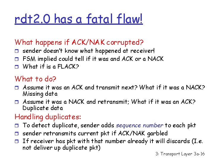 rdt 2. 0 has a fatal flaw! What happens if ACK/NAK corrupted? r sender