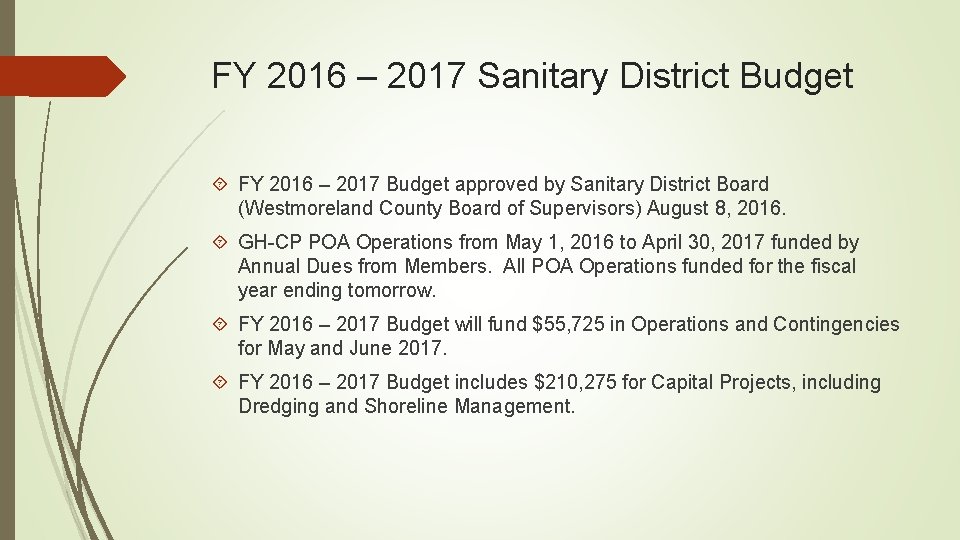 FY 2016 – 2017 Sanitary District Budget FY 2016 – 2017 Budget approved by