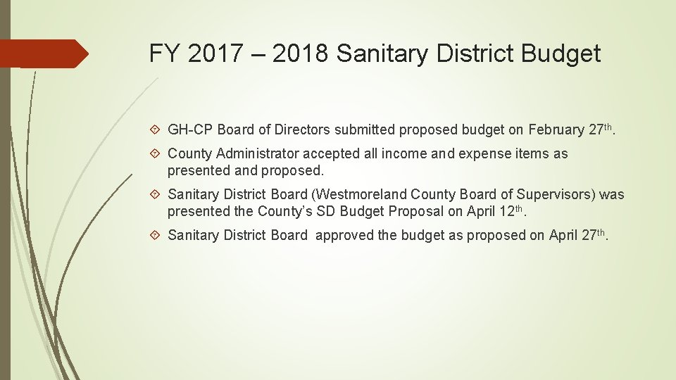 FY 2017 – 2018 Sanitary District Budget GH-CP Board of Directors submitted proposed budget