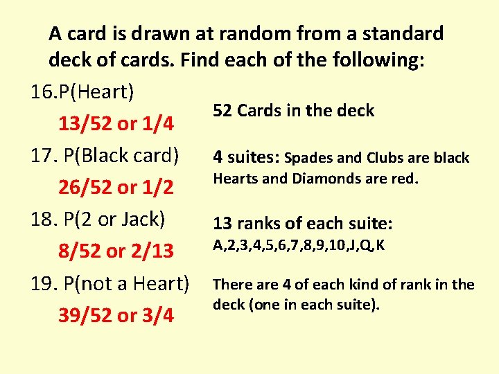 A card is drawn at random from a standard deck of cards. Find each