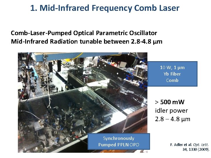 1. Mid-Infrared Frequency Comb Laser Comb-Laser-Pumped Optical Parametric Oscillator Mid-Infrared Radiation tunable between 2.