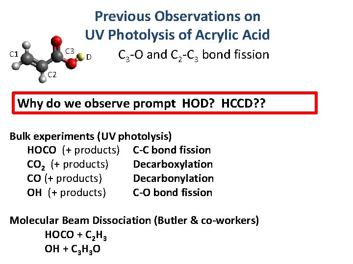 Previous Observations on UV Photolysis of Acrylic Acid C 3 C 1 D C