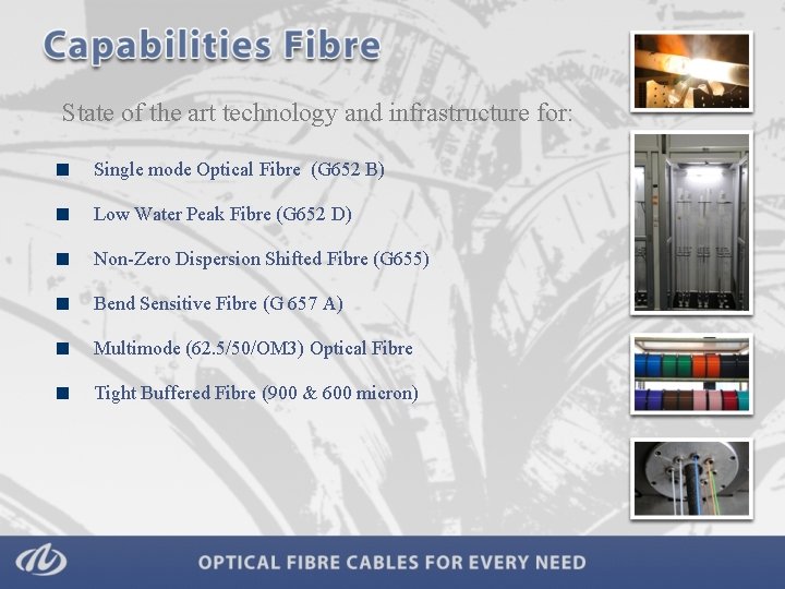 State of the art technology and infrastructure for: Single mode Optical Fibre (G 652