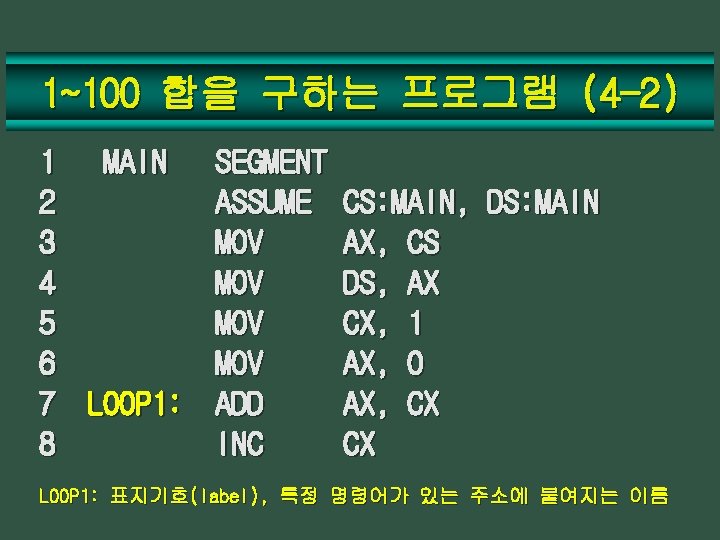 1~100 합을 구하는 프로그램 (4 -2) 1 MAIN 2 3 4 5 6 7