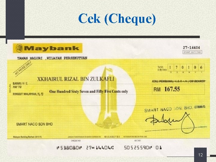 Cek (Cheque) 12 