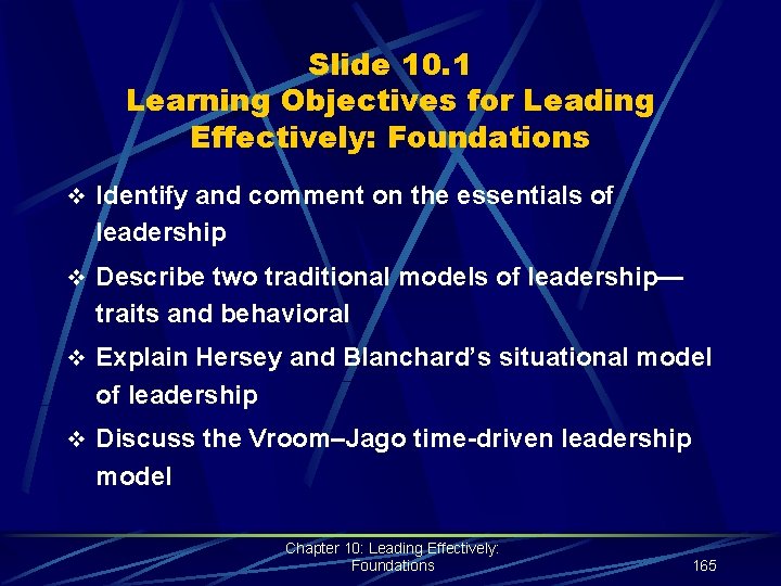 Slide 10. 1 Learning Objectives for Leading Effectively: Foundations v Identify and comment on