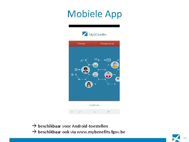 Mobiele App beschikbaar voor Android-toestellen beschikbaar ook via www. mybenefits. fgov. be 73 