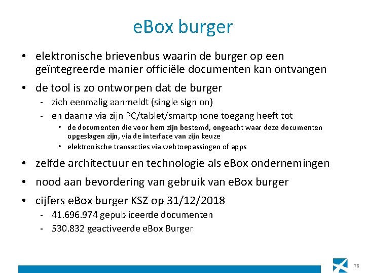 e. Box burger • elektronische brievenbus waarin de burger op een geïntegreerde manier officiële