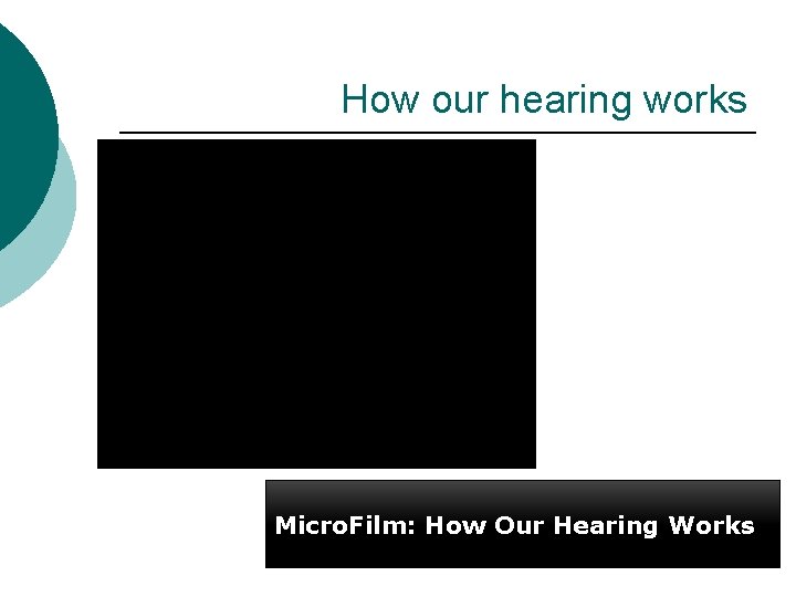 How our hearing works Micro. Film: How Our Hearing Works 