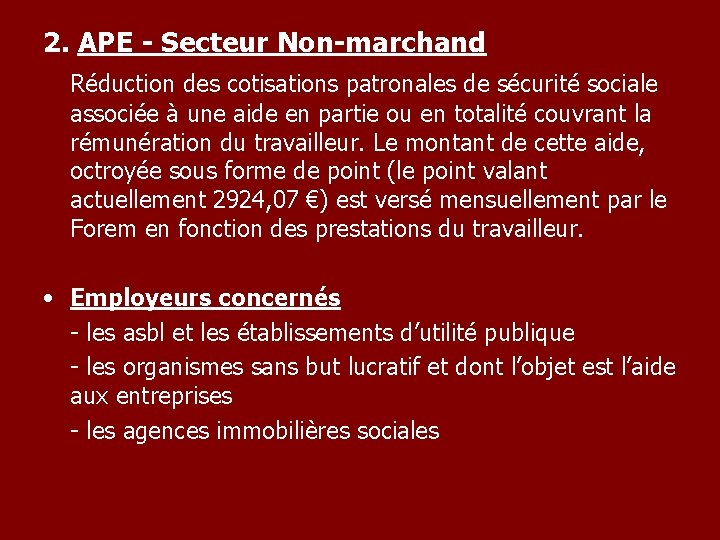 2. APE - Secteur Non-marchand Réduction des cotisations patronales de sécurité sociale associée à