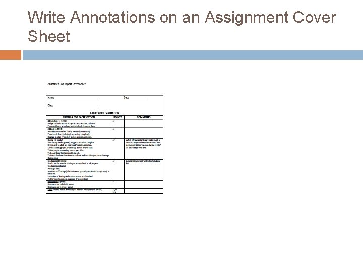 Write Annotations on an Assignment Cover Sheet 