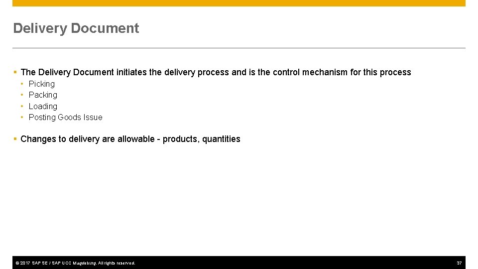 Delivery Document § The Delivery Document initiates the delivery process and is the control