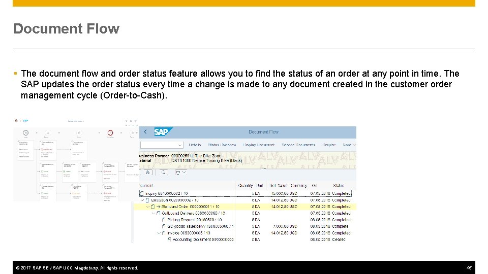 Document Flow § The document flow and order status feature allows you to find