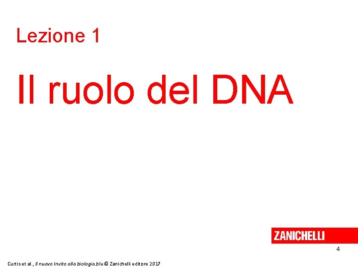 Lezione 1 Il ruolo del DNA 4 Curtis et al. , Il nuovo Invito