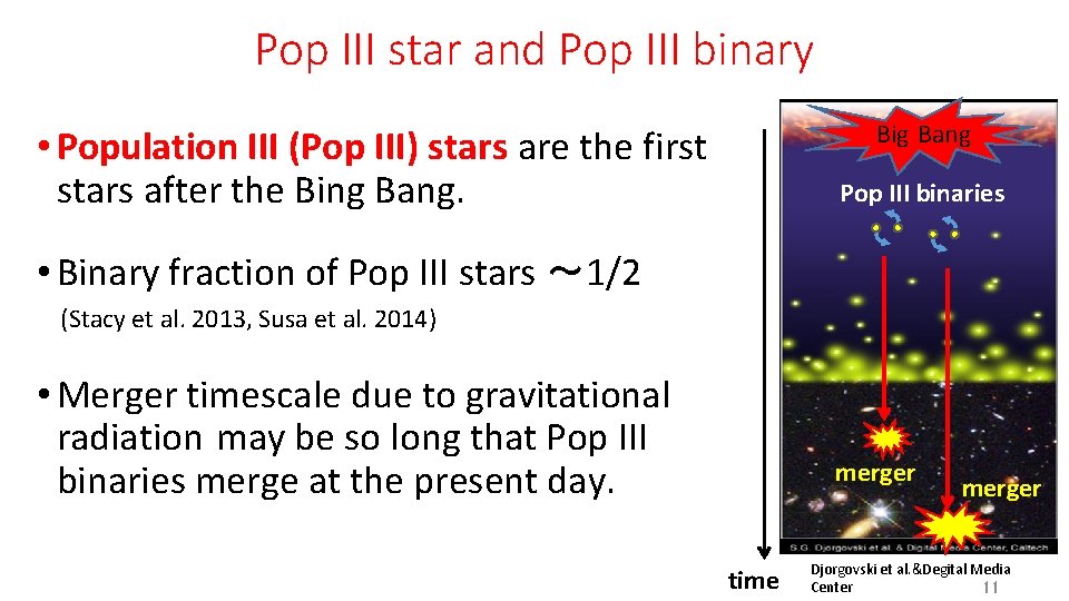 Pop III star and Pop III binary Big Bang • Population III (Pop III)