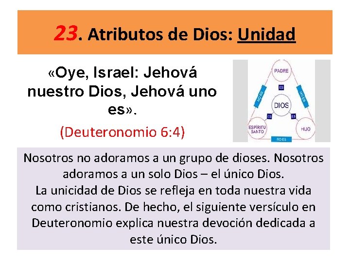 23. Atributos de Dios: Unidad «Oye, Israel: Jehová nuestro Dios, Jehová uno es» .