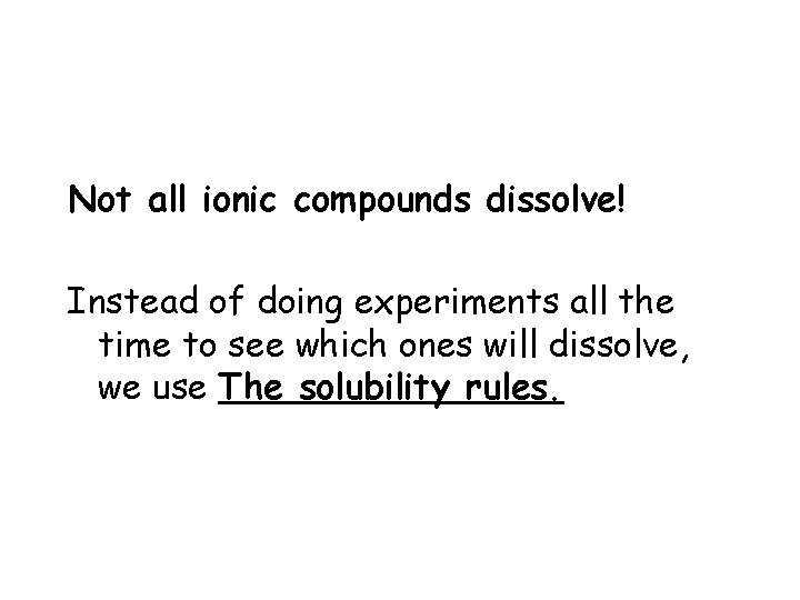 Not all ionic compounds dissolve! Instead of doing experiments all the time to see