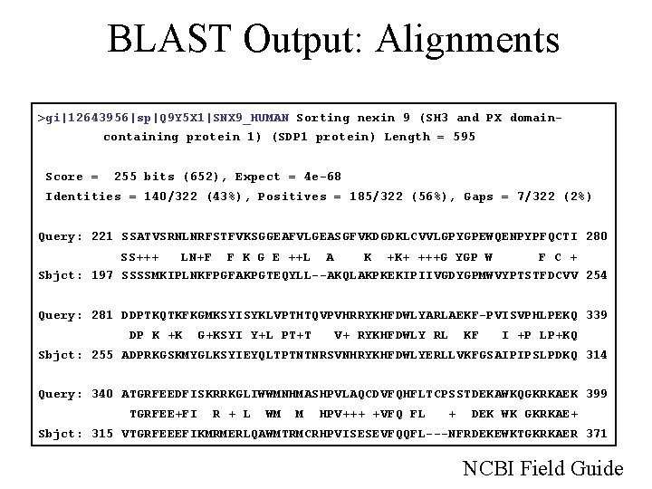 BLAST Output: Alignments >gi|12643956|sp|Q 9 Y 5 X 1|SNX 9_HUMAN Sorting nexin 9 (SH