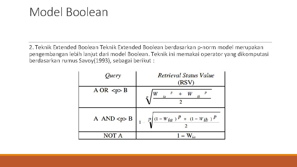 Model Boolean 2. Teknik Extended Boolean berdasarkan p-norm model merupakan pengembangan lebih lanjut dari