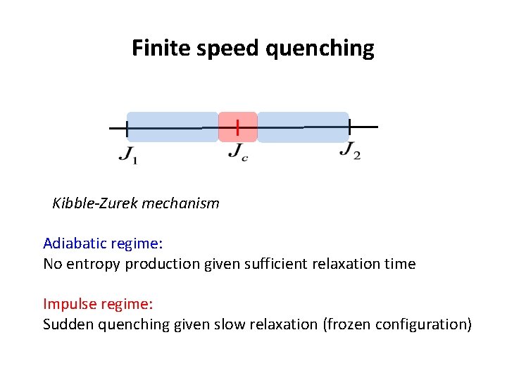 Finite speed quenching Kibble-Zurek mechanism Adiabatic regime: No entropy production given sufficient relaxation time