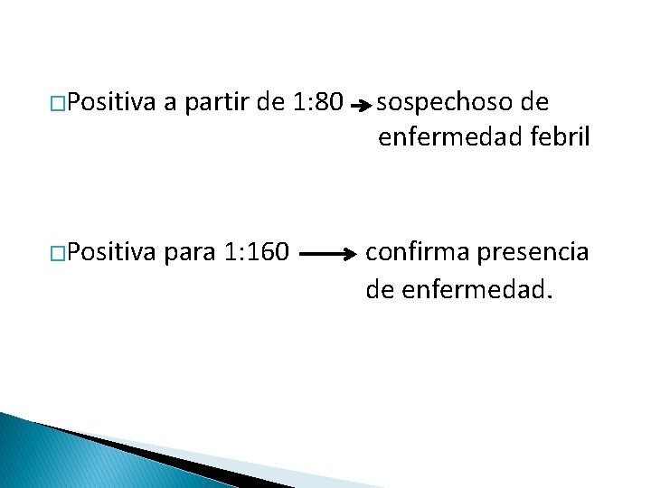 �Positiva a partir de 1: 80 �Positiva para 1: 160 sospechoso de enfermedad febril