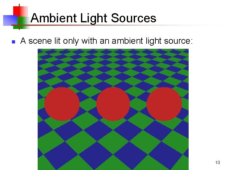 Ambient Light Sources n A scene lit only with an ambient light source: 10 Ambient Light Sources n A scene lit only with an ambient light source: 10