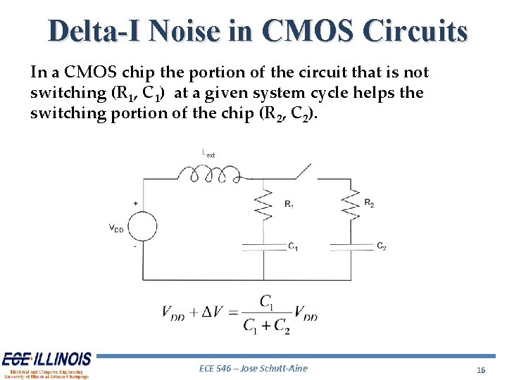 Delta-I Noise in CMOS Circuits In a CMOS chip the portion of the circuit