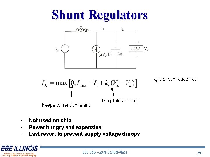 Shunt Regulators ks: transconductance Keeps current constant • • • Regulates voltage Not used