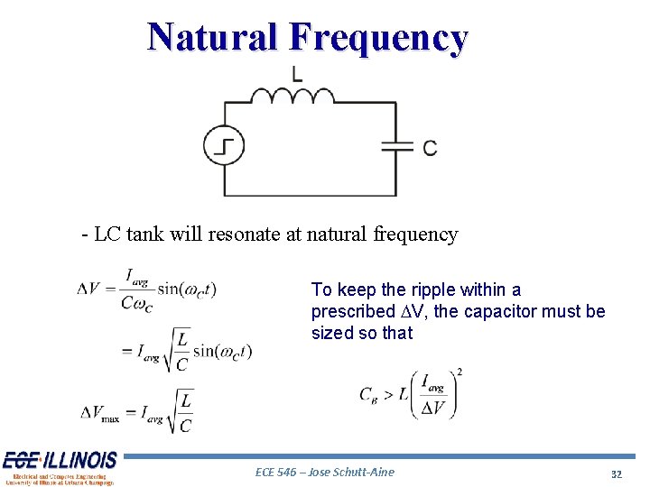 Natural Frequency - LC tank will resonate at natural frequency To keep the ripple