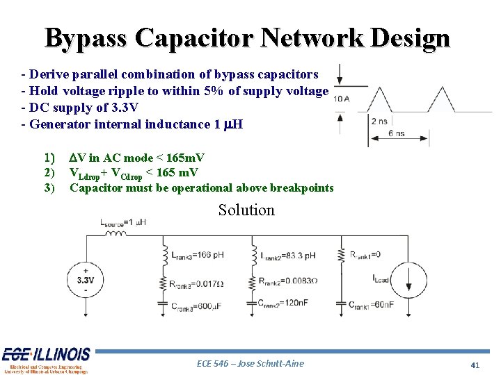Bypass Capacitor Network Design - Derive parallel combination of bypass capacitors - Hold voltage