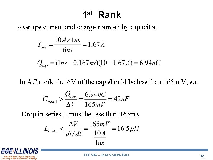 1 st Rank Average current and charge sourced by capacitor: In AC mode the