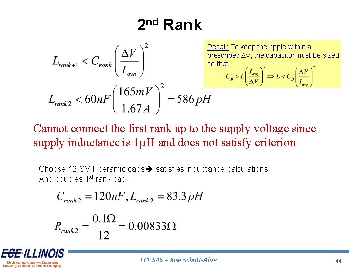 2 nd Rank Recall: To keep the ripple within a prescribed DV, the capacitor