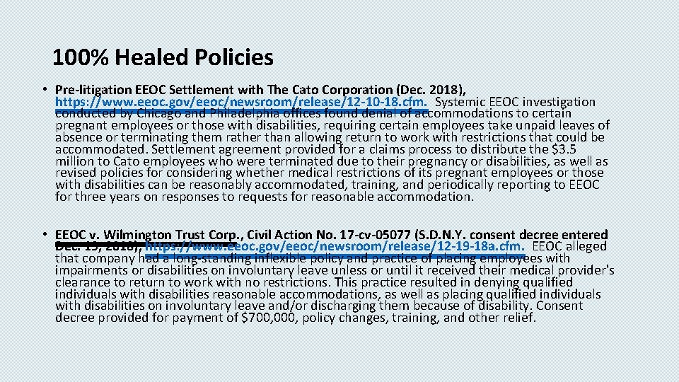 100% Healed Policies • Pre-litigation EEOC Settlement with The Cato Corporation (Dec. 2018), https: