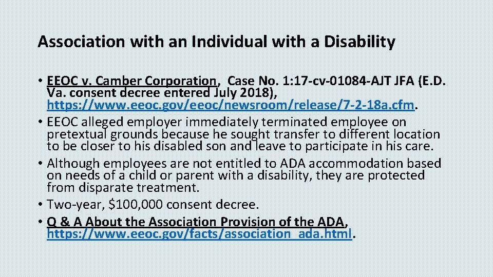 Association with an Individual with a Disability • EEOC v. Camber Corporation, Case No.