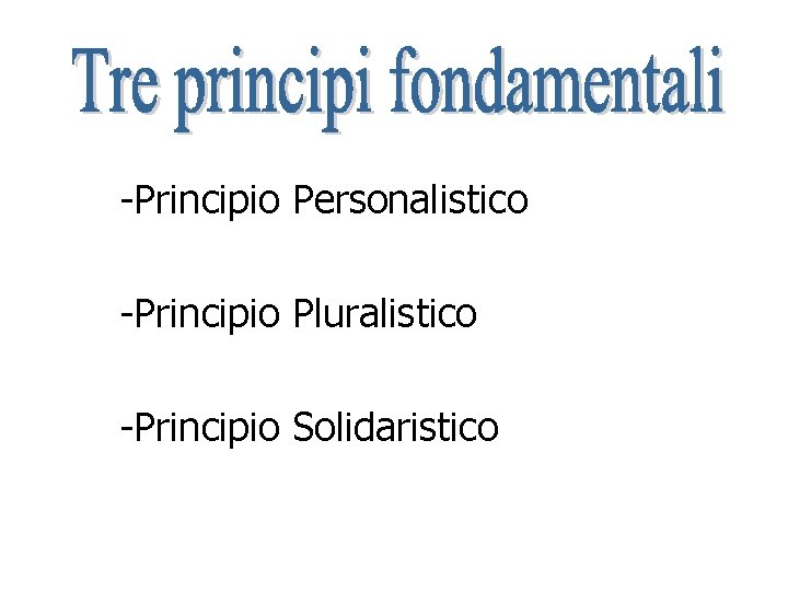 -Principio Personalistico -Principio Pluralistico -Principio Solidaristico -Principio Personalistico -Principio Pluralistico -Principio Solidaristico