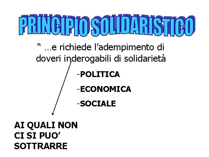  “ …e richiede l’adempimento di doveri inderogabili di solidarietà -POLITICA -ECONOMICA -SOCIALE AI