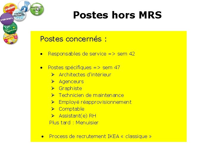 Postes hors MRS Postes concernés : • Responsables de service => sem 42 •