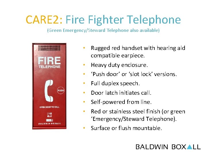 CARE 2: Fire Fighter Telephone (Green Emergency/Steward Telephone also available) • Rugged red handset