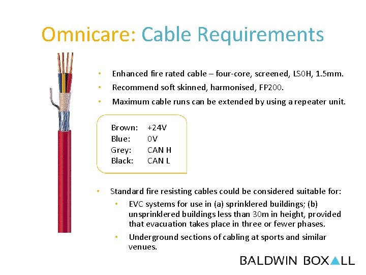 Omnicare: Cable Requirements • • • Enhanced fire rated cable – four-core, screened, LS