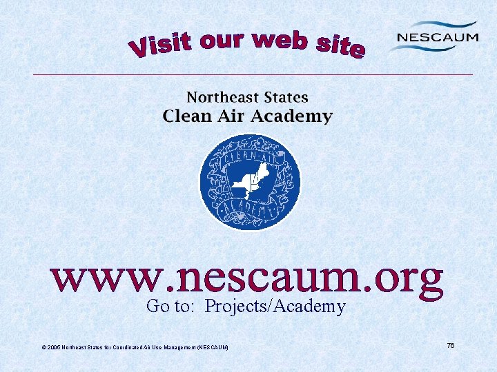 Go to: Projects/Academy © 2005 Northeast States for Coordinated Air Use Management (NESCAUM) 76