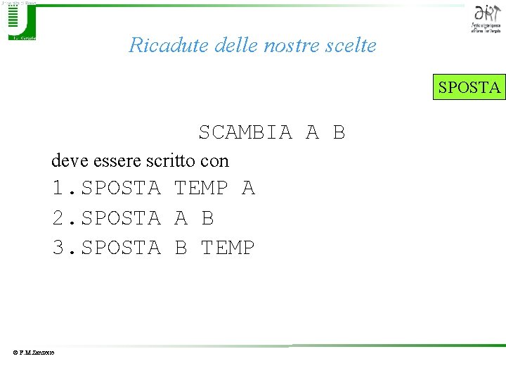 Ricadute delle nostre scelte SPOSTA SCAMBIA A B deve essere scritto con 1. SPOSTA