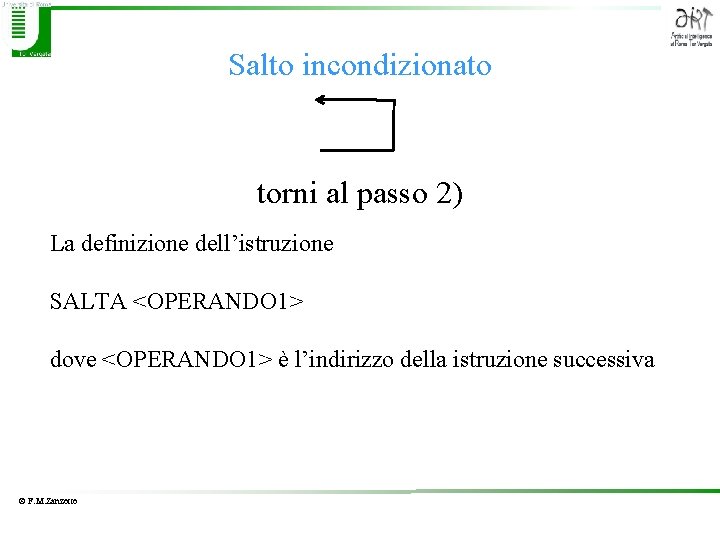 Salto incondizionato torni al passo 2) La definizione dell’istruzione SALTA <OPERANDO 1> dove <OPERANDO