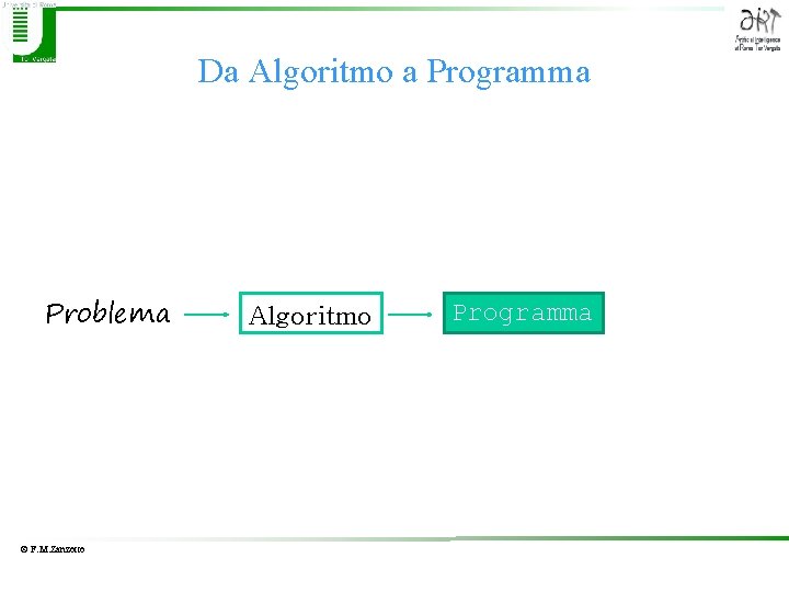 Da Algoritmo a Programma Problema © F. M. Zanzotto Algoritmo Programma 