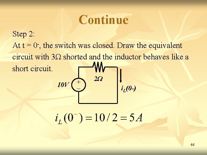 Continue Step 2: At t = 0 -, the switch was closed. Draw the Continue Step 2: At t = 0 -, the switch was closed. Draw the