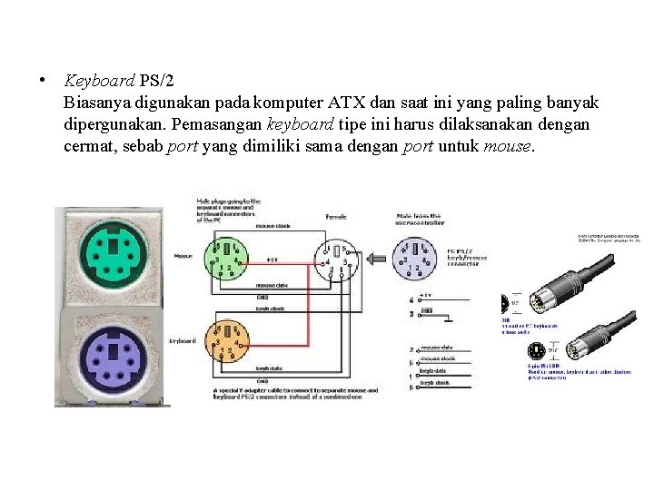  • Keyboard PS/2 Biasanya digunakan pada komputer ATX dan saat ini yang paling