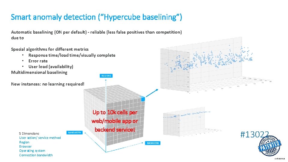 Smart anomaly detection (“Hypercube baselining”) Automatic baselining (ON per default) - reliable (less false