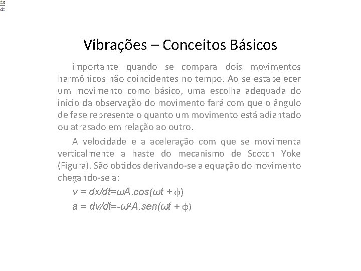Vibrações – Conceitos Básicos importante quando se compara dois movimentos harmônicos não coincidentes no