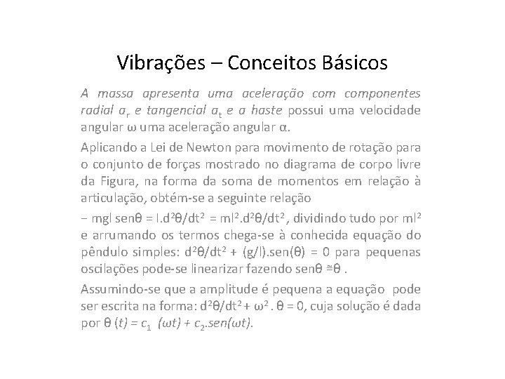 Vibrações – Conceitos Básicos A massa apresenta uma aceleração componentes radial ar e tangencial