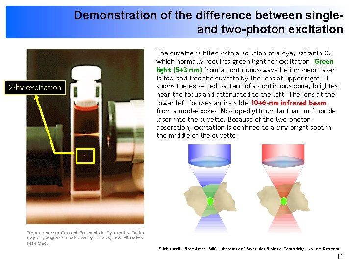 Demonstration of the difference between singleand two-photon excitation 2·hν excitation The cuvette is filled